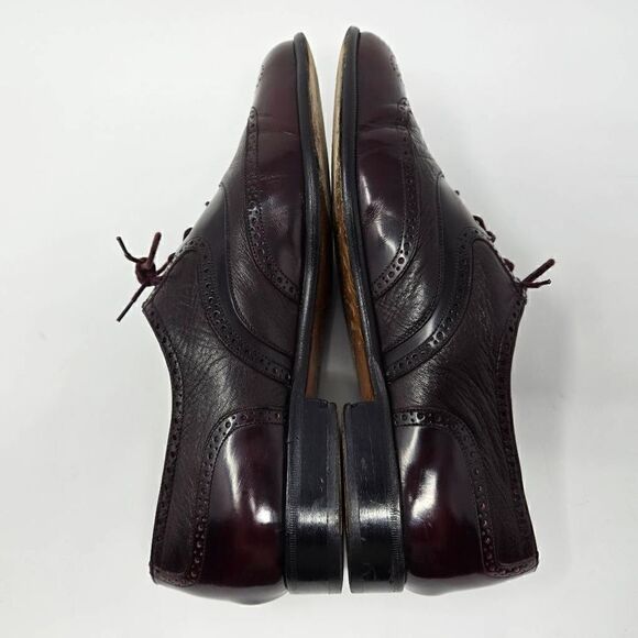 STAMATI MASTROIANNI ITALY BURGUNDY PATENT DEERSKIN WINGTIP OXFORDS MENS 10.5 - Picture 7 of 10
